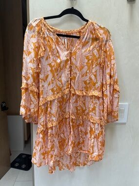 Anthropologie Orange Floral Tiered Dress